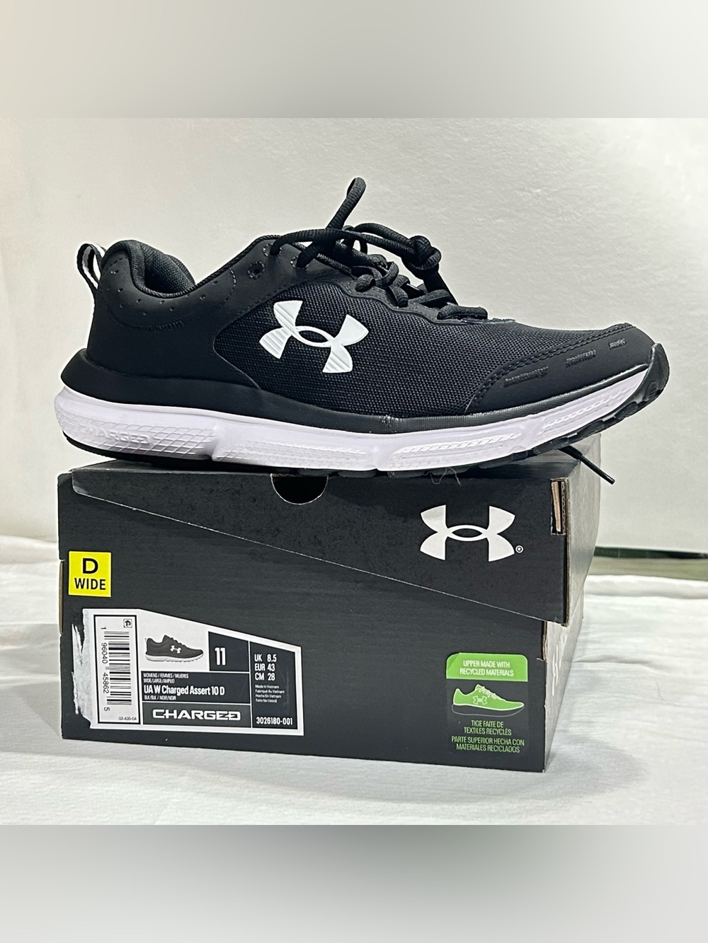 Under Armour Women’s Charged Assert 10 – Black/White – Size 11 D Wide